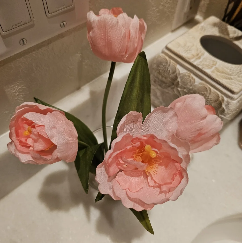 Pink Floral Spring Vase | Faux Peony Bouquet | Cottagecore Home Decor